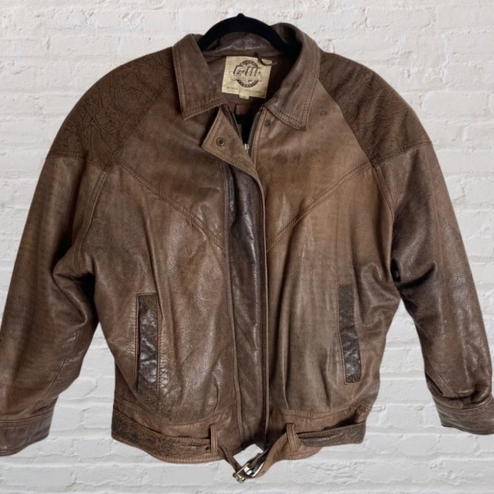 Vintage Brown Leather Bomber Jacket